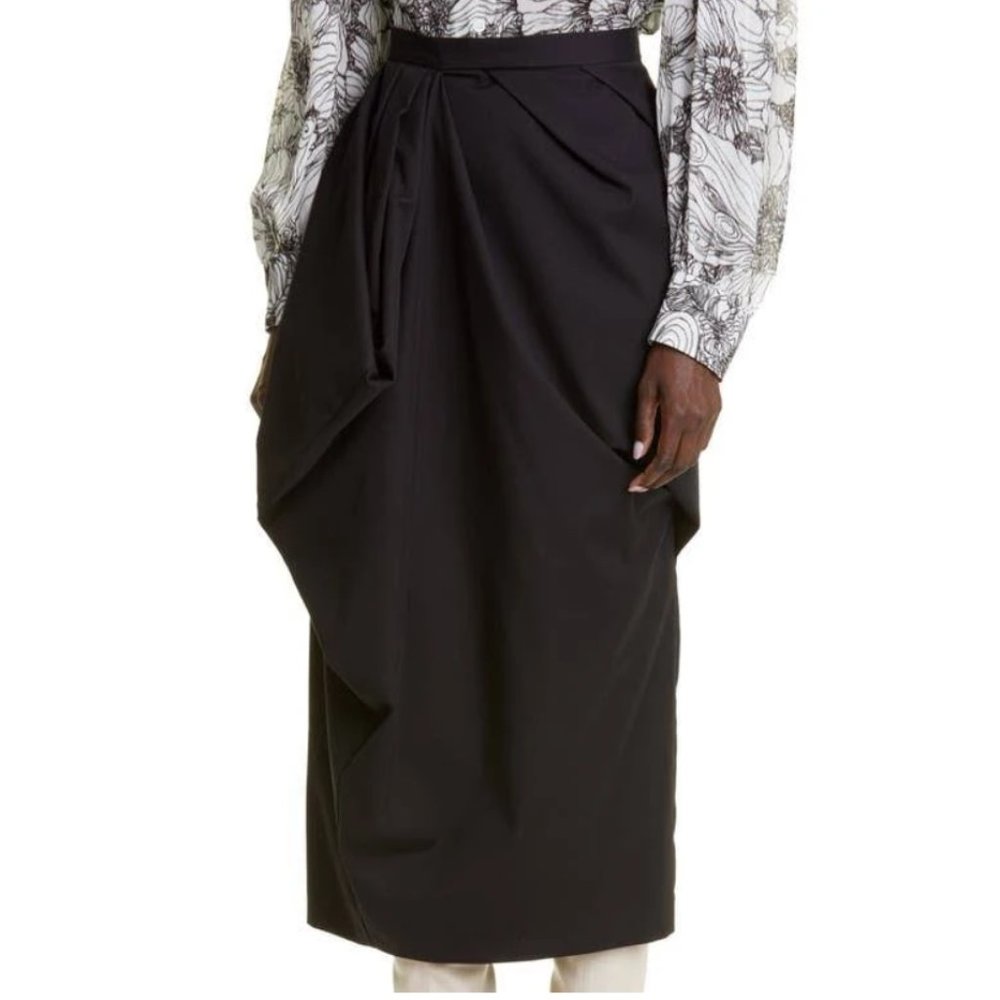 Auc NWT Dries Van Noten Salfa Draped gabardine Midi Black Skirt - Picture 3 of 14